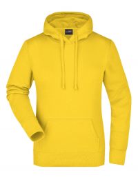 Gelber Damen Hoodie mit Kapuze und Kängurutasche, Slim-Fit Schnitt, weiches Sweatmaterial